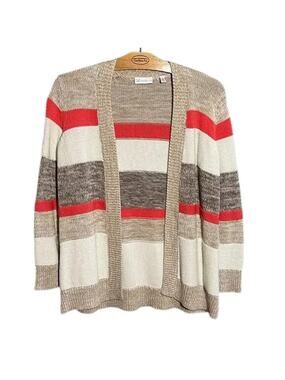 Rafaella Striped Open Front Cardigan Boho Layering Sweater Size L